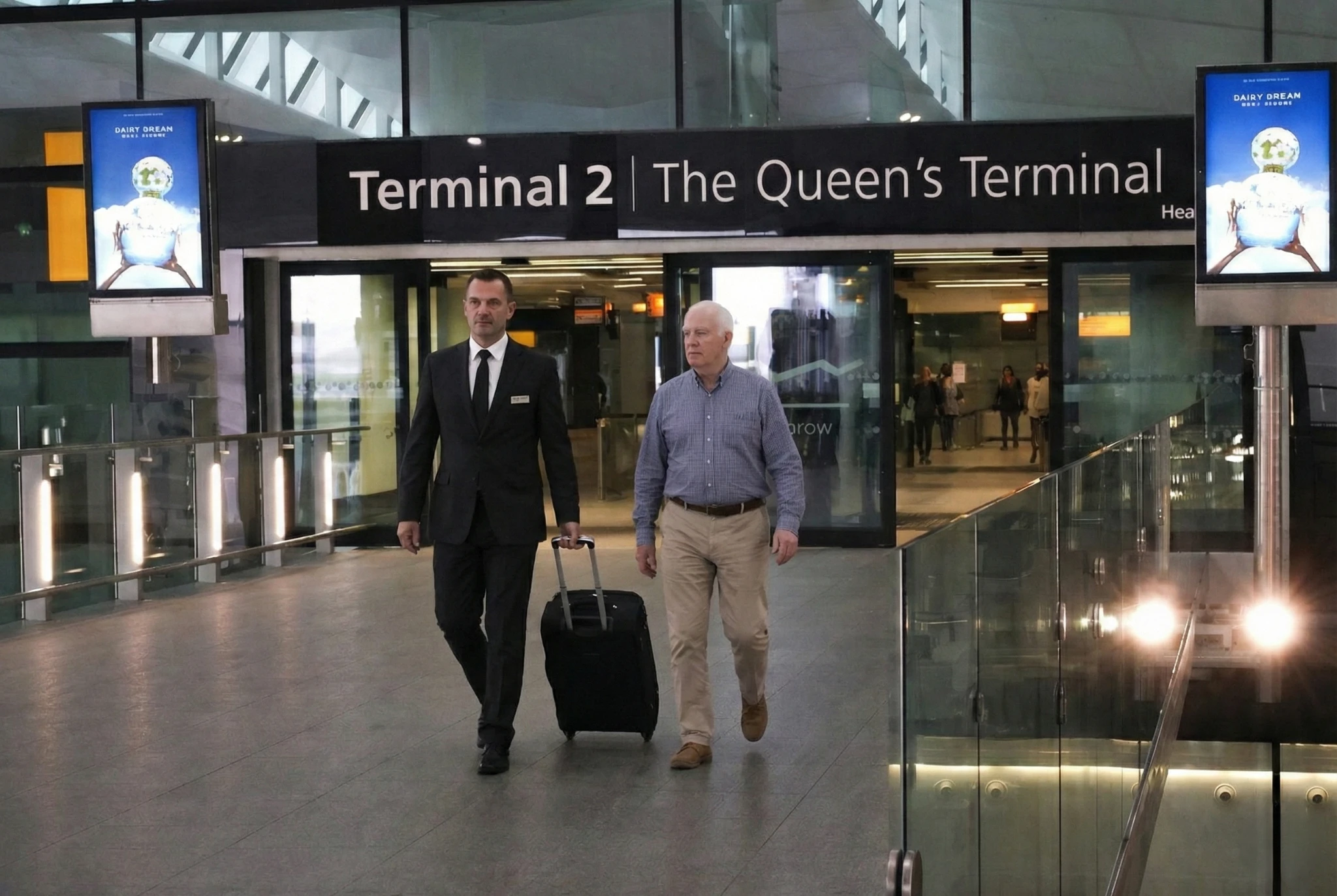 Professional chauffeur assisting passenger with luggage during meet and greet at London Heathrow